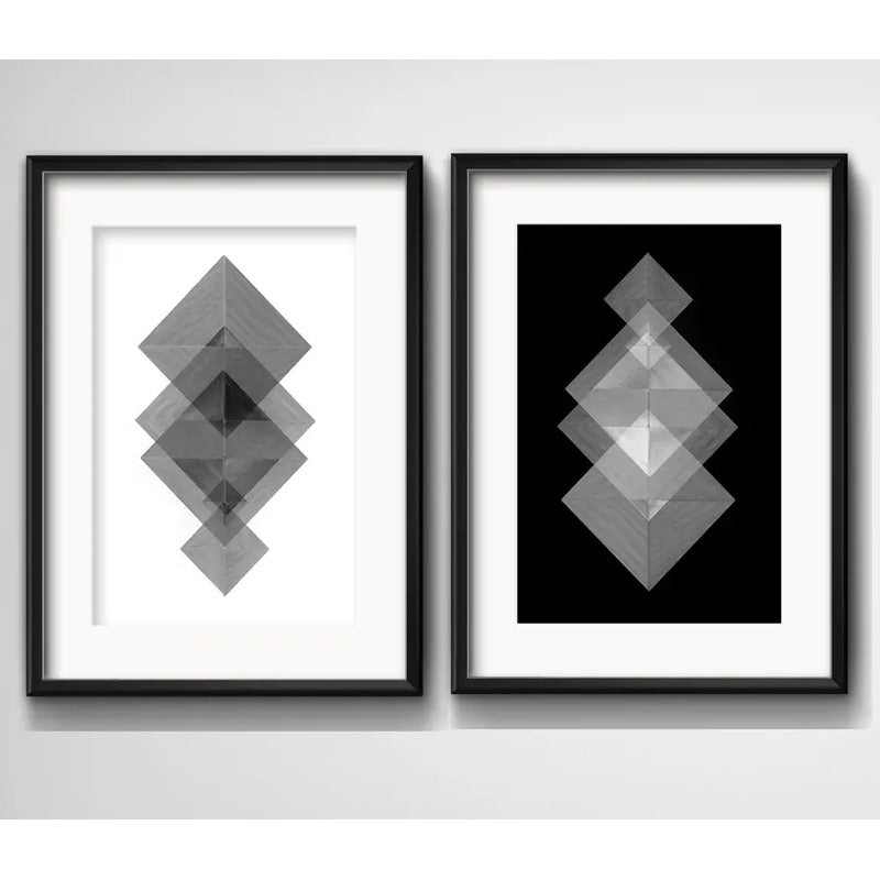 Set 2 Cuadros Geometrico Abstrato Blanco Y Negro Paspartú