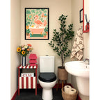 Cuadro Flamenco Bano Banera Boho Plantas Rosa Decoracion Marco Negro