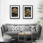 Set 2 Cuadros Flores Tonos Dorados Y Plateados Con Paspartú 53x43cm Cada Cuadro Negro