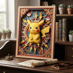 Cuadro Pikachu Efecto 3d Pokemon Anime Kids Japon Marco Madera Oak Madera Clara