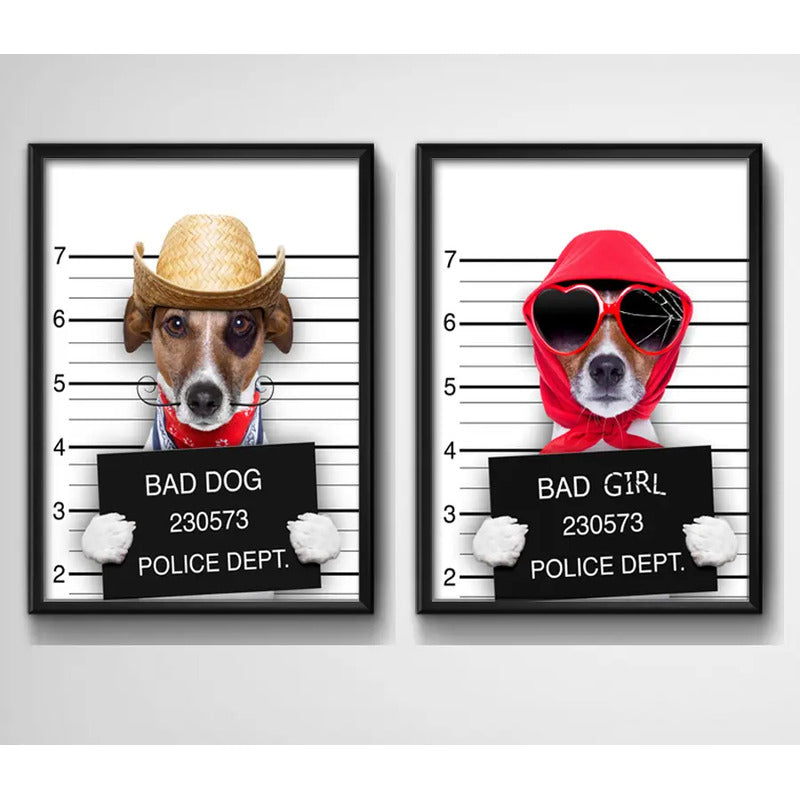 Set 2 Cuadros Bad Dogs Perro Mascota Pet Arte Decoracion