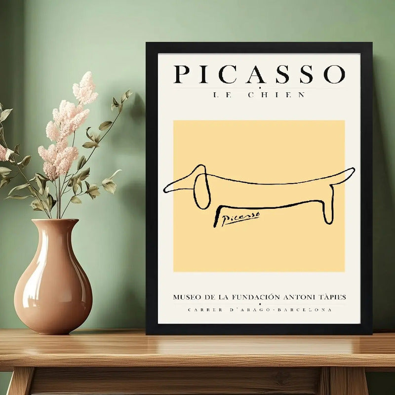 Cuadro Picasso El Perro Line Arte Abstracto Obra Minimalista Marco Negro