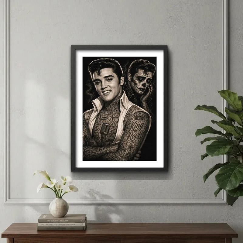 Cuadro Elvis Presley Rock Tattoo Tatuaje Arte Retro Vintage Marco Negro