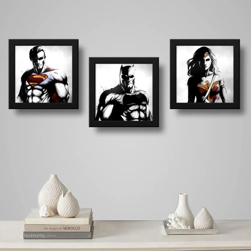 Set 3 Cuadros Batman Superman Mujer Maravilla Héroes Comics