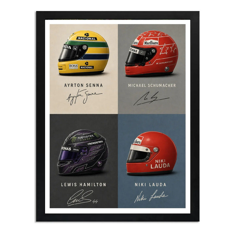 Cuadro Cascos Formula 1 Auto Senna Schumacher Hamilton Lauda Marco Negro