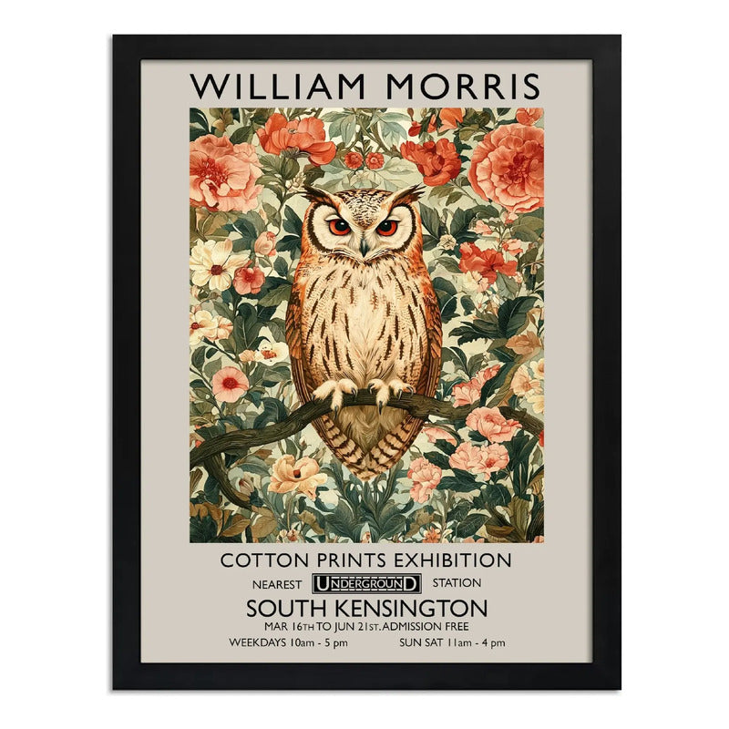 Cuadro Dormitorio Living Buho Floral William Morris Arte Marco Negro
