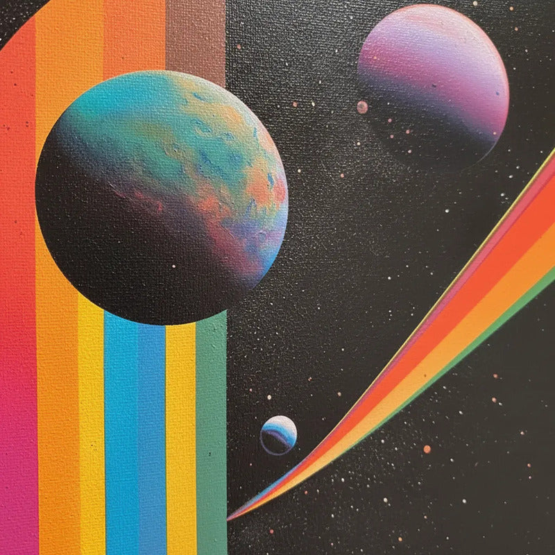 Set 3 Cuadros Planetas Paisajes Surrealistas Ciencia Ficción Marco Negro