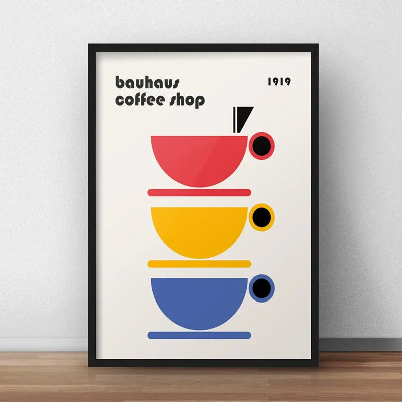 Cuadro Bauhaus Arte Objectos Formas Geometricas Colores Café 1 Marco Negro