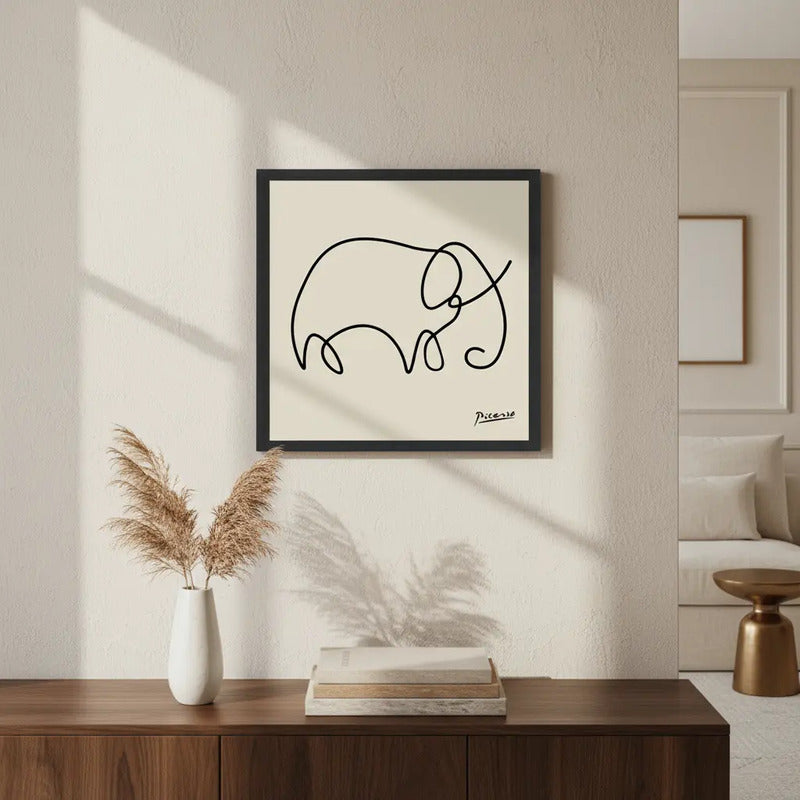 Cuadro Para Living Cocina Estudio Decoracion Moderna Nude Pablo Picasso Elefante Color Beige Con Marco Negro
