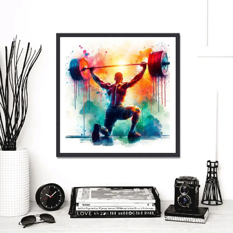 Cuadro Fitness Gym Musculacion Gimnasio Decoracion 33x33cm Levantamiento Olímpico Con Marco Negro