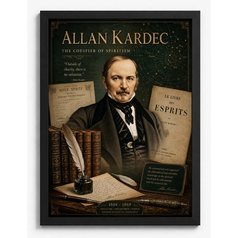 Cuadro Allan Kardec Médium Filosofo Arte Espírita Retro Marco Negro