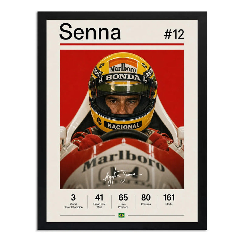 Cuadro Ayrton Senna Piloto Formula 1 Logros Signature B Auto Marco Negro