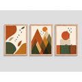 Set 3 Cuadros Dormitorio Living Boho Arte Abstracto Amanecer Geometrico I Marrón Claro