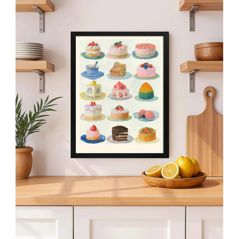 Cuadro Colección De Dulces Y Pasteles Arte Bake Chef Cocina Marco Negro