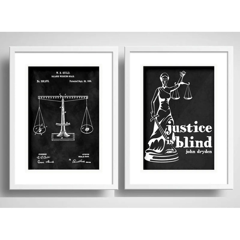 Set 2 Cuadros Abogado Diosa Justicia Patente Retro Paspartu