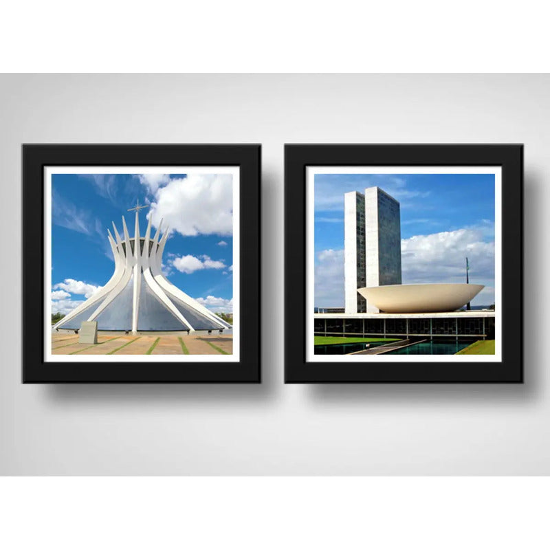 Set 2 Cuadros Brasilia Capital Brasil Parlamento Catedral