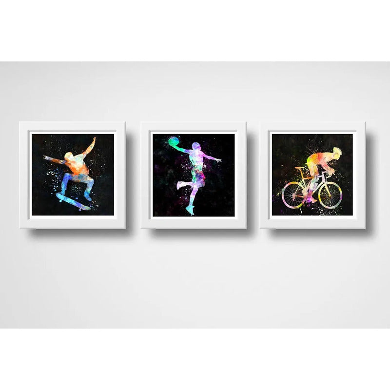 Set 3 Cuadros Basket Skate Bicicleta Pop Art Deportes Decora