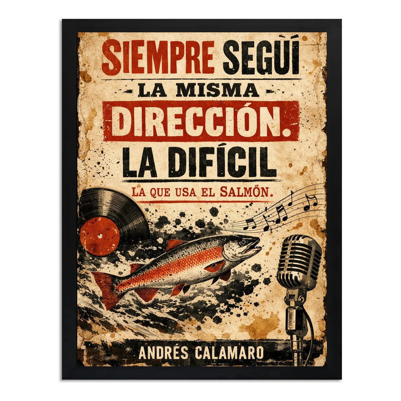 Cuadro Andrés Calamaro El Salmón Letra Arte Rock Musica Marco Negro