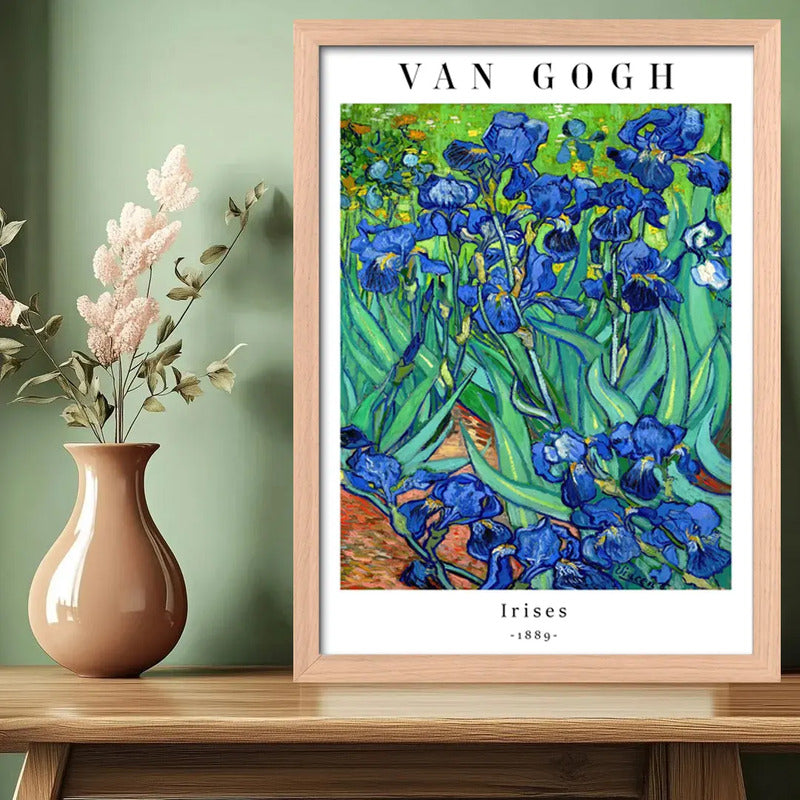 Cuadro Dormitorio Living Van Gogh Flores De Iris Marco Oak Marco Marrón Claro