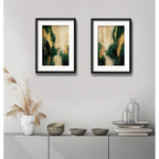 Set 2 Cuadros Boho Arte Abstracto Verde Beige Con Paspartu 43x33cm Cada Cuadro Negro