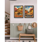 Set 2 Cuadros Colonia Del Sacramento Arte Retro Uruguay Marco Negro
