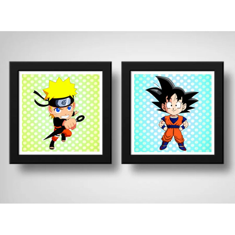 Set 2 Cuadros Naruto Goku Dragon Ball Anime Kids Decoracion