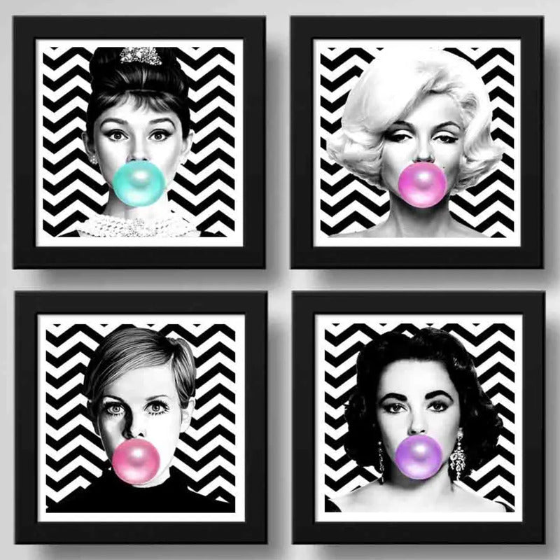 Set 4 Cuadros Marilyn Monroe Audrey Hepburn Twigy Liz Taylor