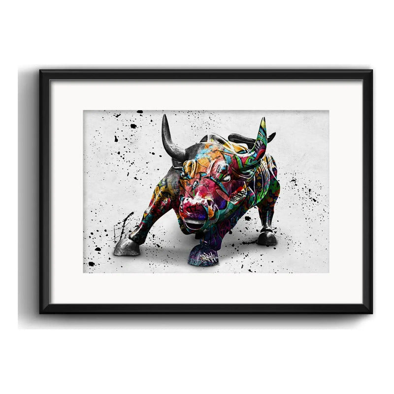 Cuadro Toro De Wall Street Pop Art 53x43cm Con Paspartú Marco Negro