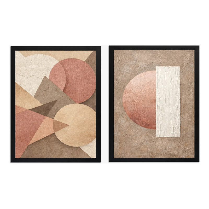 Set 2 Cuadros Boho Arte Abstracto Japandi Rosé Decora Living Marco Negro