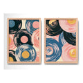 Set 2 Cuadros Dormitorio Living Abstracto Discos De Vinilo Marco Marrón Claro