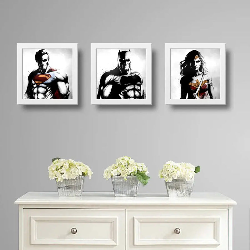 Set 3 Cuadros Batman Superman Mujer Maravilla Héroes Comics