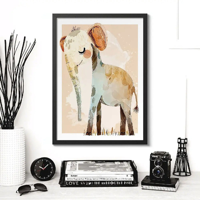 Cuadro Animales Art Decoracion Dormitorio Bebe Niño Infantil Elefante Arte Infantil Marco Negro