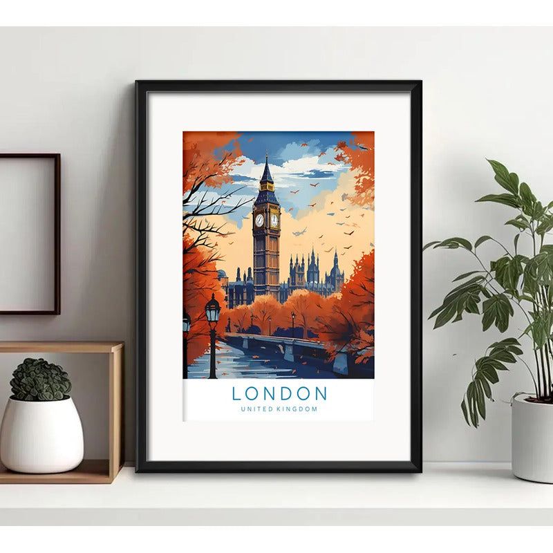 Cuadro Londres Uk Ciudad Big Ben Parlamento Con Paspartú Marco Negro