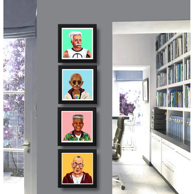 Set 4 Cuadros Einstein Mandela Gandhi Dalai Pop Art Hipster