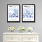 Set 2 Cuadros Dormitorio Living Matisse Tonos Azul Indigo Marco Negro