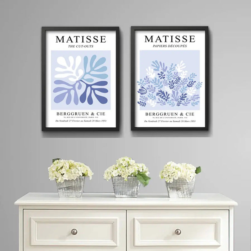 Set 2 Cuadros Dormitorio Living Matisse Tonos Azul Indigo Marco Negro