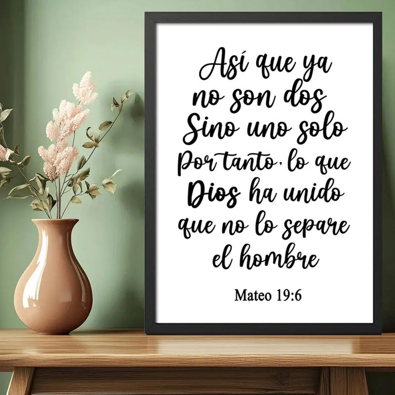 Cuadro Versiculo Biblia Mateo 19:6 Matrimonio Unidad Dios Marco Negro