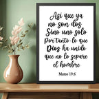 Cuadro Versiculo Biblia Mateo 19:6 Matrimonio Unidad Dios Marco Negro