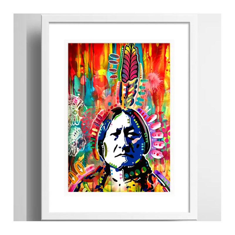 Cuadro Indio Americano Pop Art Indigenas Con Paspartú