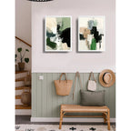 Set 2 Cuadros Dormitorio Living Abstracto Mossy Calm 2 Verde Marco Blanco
