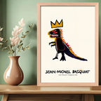 Cuadro Basquiat Dinosaurio Pez Dispenser Arte Urbano Oak Marco Marrón Claro