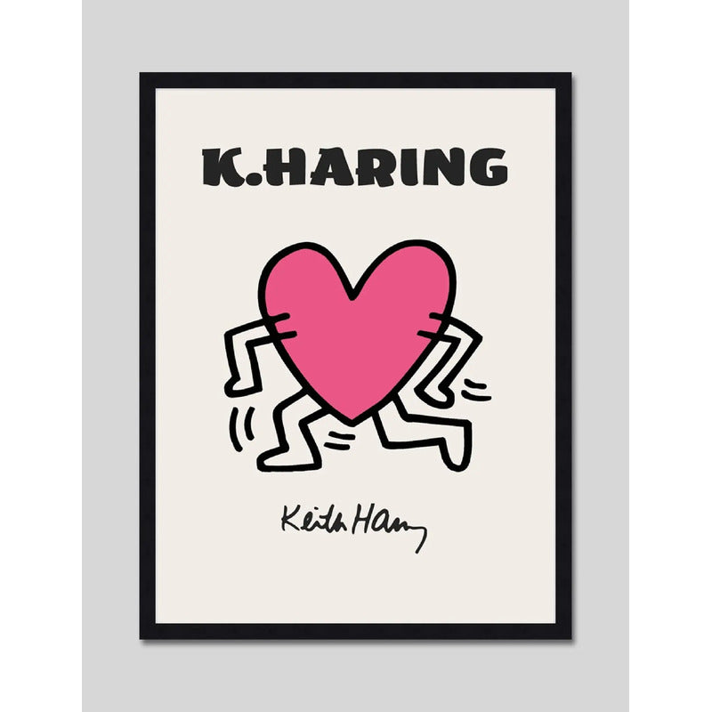 Cuadro Keith Haring Pink Corazon Arte Urbano Decoracion Marco Negro