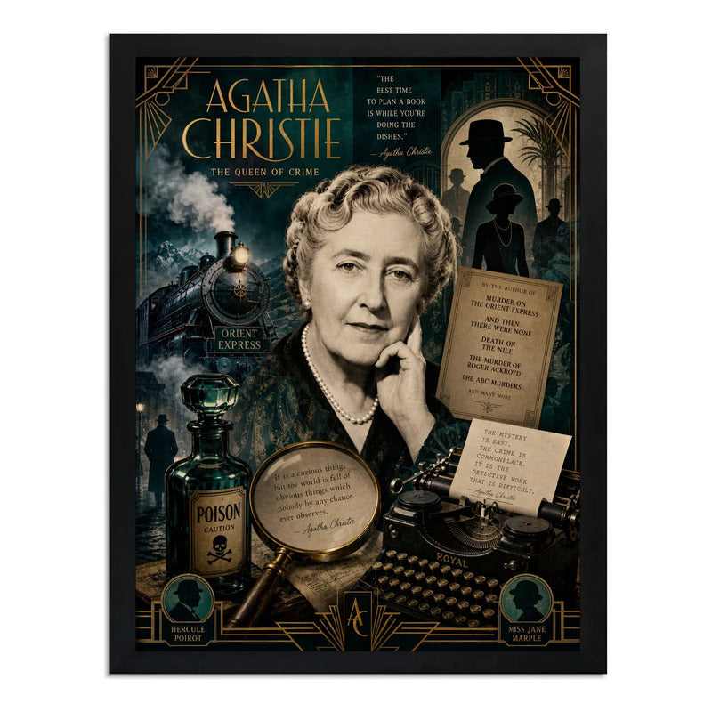 Cuadro Agatha Christie Arte Retro Obras Escritora Novelas Marco Negro