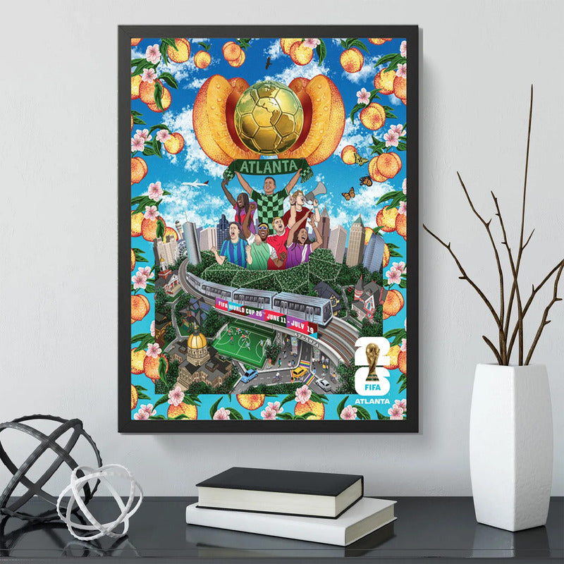 Cuadro Copa Del Mundo Futbol Fifa 2026 Póster Oficial Ciudad Atlanta Estados Unidos Negro