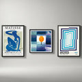 Set 3 Cuadros Para Living Cocina Estudio Tonos Azul Indigo Paul Klee Matisse Bauhaus Con Marco Negro