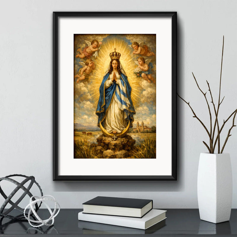 Cuadro Inmaculada Concepción Virgen Maria Jesús Con Paspartú Marco Negro