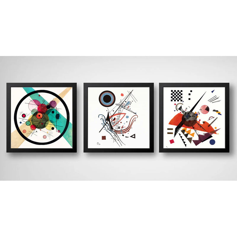 Set 3 Cuadros Kandinsky Arte Abstracto Bauhaus Geometrico Marco Negro