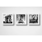 Set 3 Cuadros Paris Blanco Y Negro Torre Eiffel Francia Marco Blanco