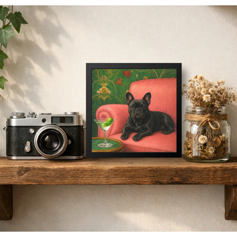 Cuadro Bulldog Frances Sofá Arte Decoracion Living Cocina Marco Negro
