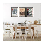 Set 3 Cuadros Living Yoshida Toshi Botanico Arte Japones Marco Negro